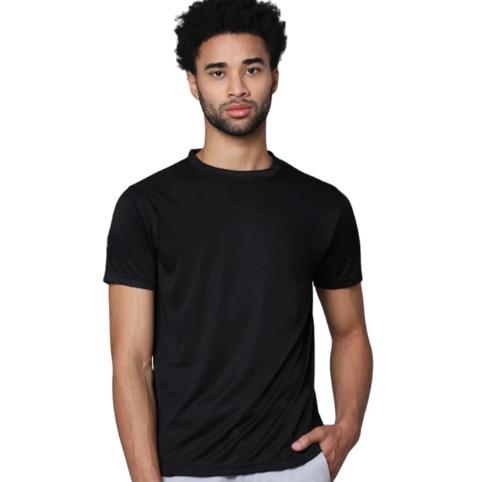 Classic Black Polyster Dri Fit Round Neck Half Sleeve T Shirt for Men