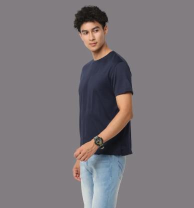 Midnight Navy Polyster Dri Fit Round Neck Half Sleeve T Shirt for Men