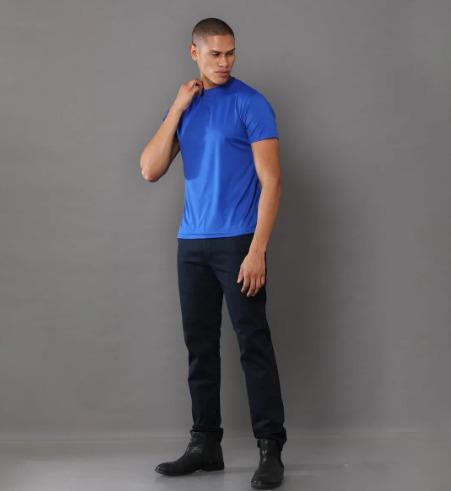 Imperial Blue Polyster Dri Fit Round Neck Half Sleeve T Shirt for Men