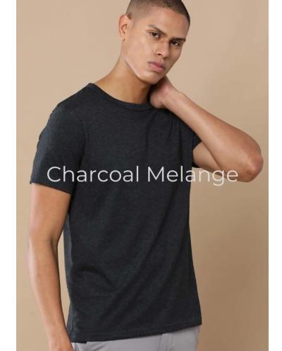 Charcoal Melange Regular Fit Round Neck T Shirt for Men