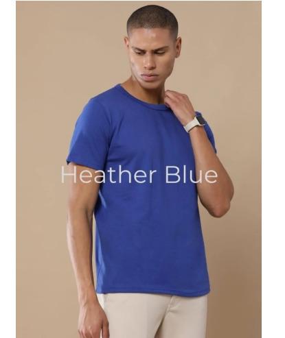 Heather Blue Regular Fit Round Neck Solid T Shirt for Men