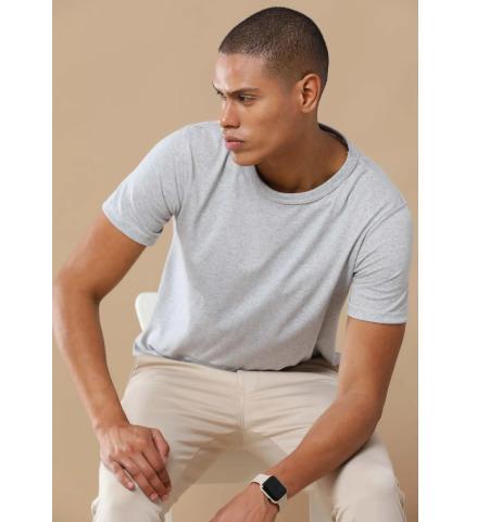 Heather Grey Regular Fit Round Neck Solid T Shirt for Men