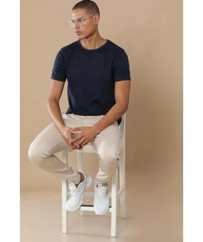 Midnight Navy Regular Fit Round Neck Solid T Shirt for Men