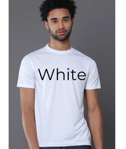 White Polyster Dri Fit Round Neck Half Sleeve T Shirt for Men