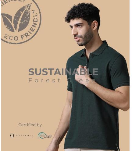 Forest Green Regular Fit Collar Polo T Shirt for Men