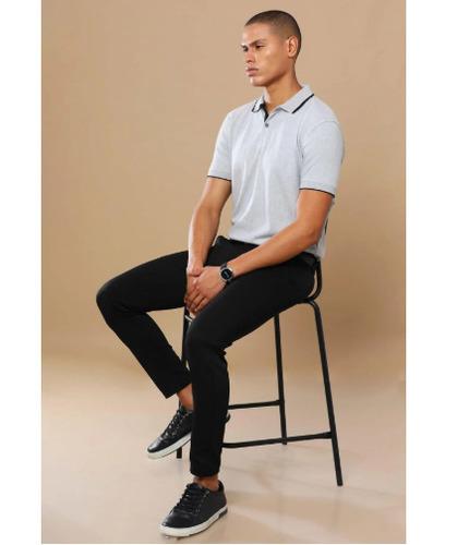 Heather Grey Regular Fit Collar Polo T Shirt for Men