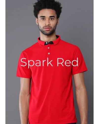 Red Poly Cotton Regular Fit Collar Polo T Shirt for Men