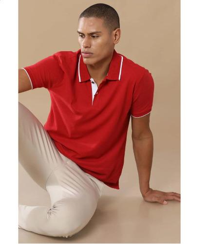 Heather Red Regular Fit Collar Polo T Shirt for Men