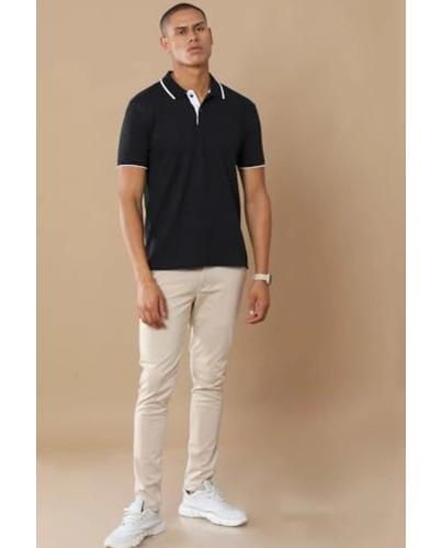 Charcoal Melange Regular Fit Collar Polo T Shirt for Men
