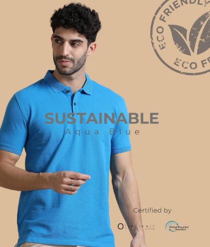 Aqua Blue Regular Fit Collar Polo T Shirt for Men