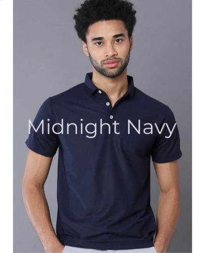 Midnight Navy Poly Cotton Regular Fit Collar Polo T Shirt for Men