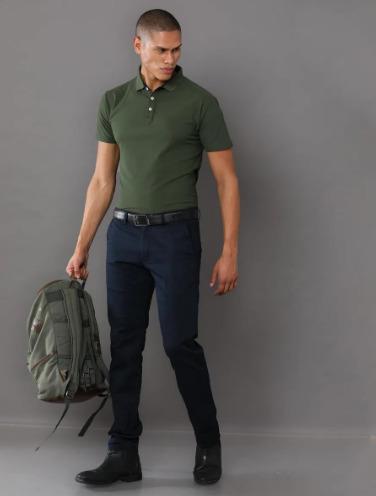 Olive Green Poly Cotton Regular Fit Collar Polo T Shirt for Men