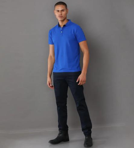 Imperial Blue Poly Cotton Regular Fit Collar Polo T Shirt for Men