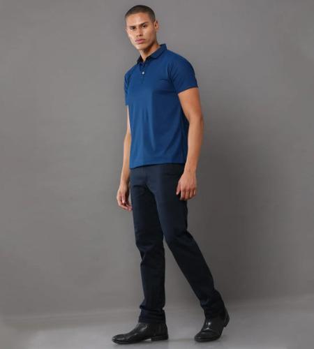 Teal Blue Poly Cotton Regular Fit Collar Polo T Shirt for Men
