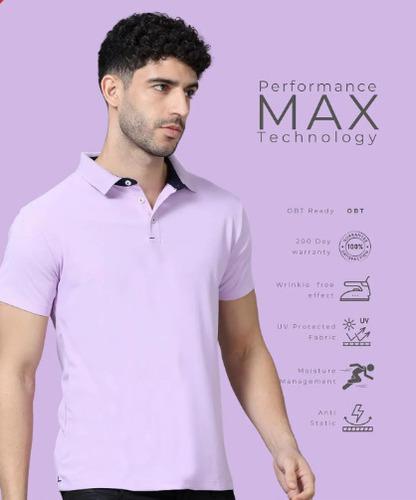 Lilac Poly Cotton Regular Fit Collar Polo T Shirt for Men