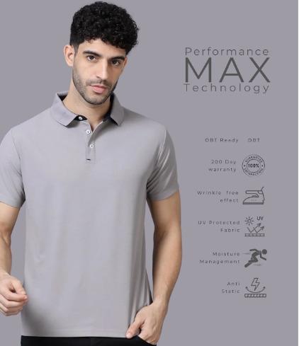 Slate Grey Poly Cotton Regular Fit Collar Polo T Shirt for Men