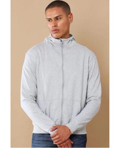 Heather Grey Cotton Fleece Regular Fit Full Sleeves Hooded Sweatshirt for Men