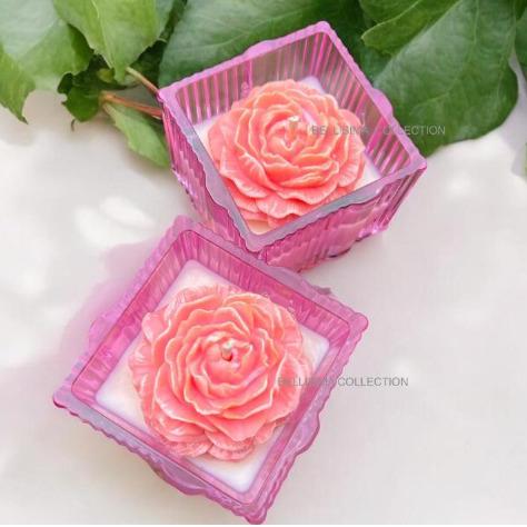 Pink Bow Tub Soy Candle Jar with Peony Topper