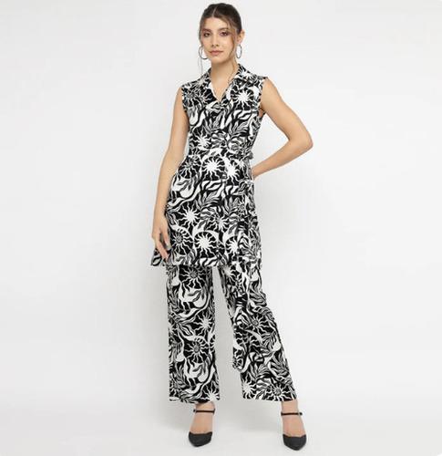 Black & White Abstract Printed Sleeveless Co-ord Set