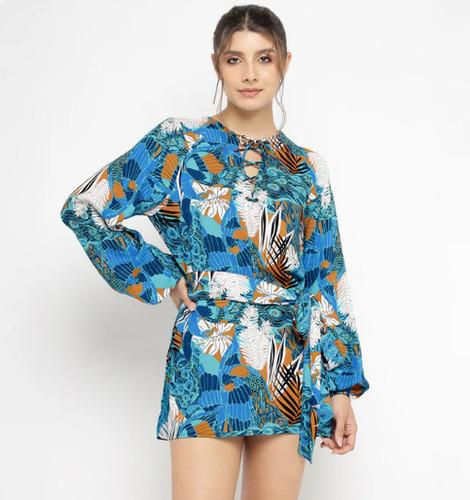 Blue Printed Mini Dress