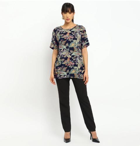 Blue Floral Printed Tunic Top