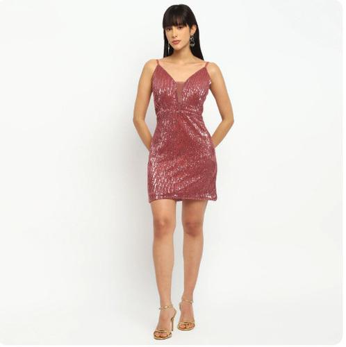 Rose Gold Sequin Mesh Detail Mini Dress