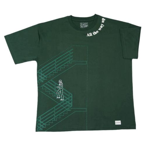 All the way up - Dark green, collar puff print oversized T-shirt