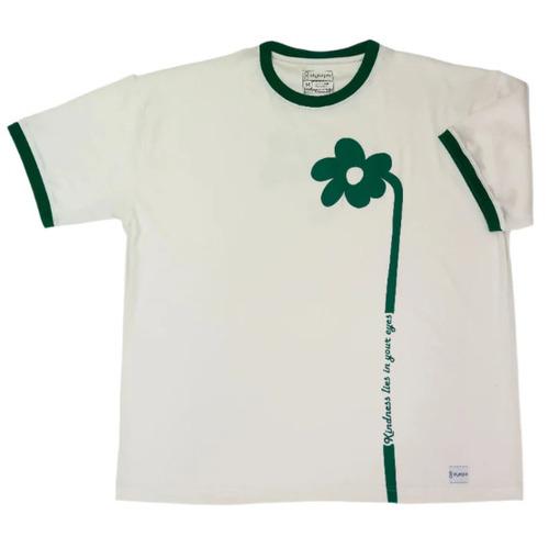 Kindness, flower design cream color oversized crew neck tshirt