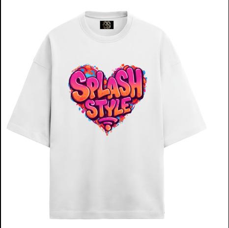 SplashStyle Heart Oversized White Tshirt