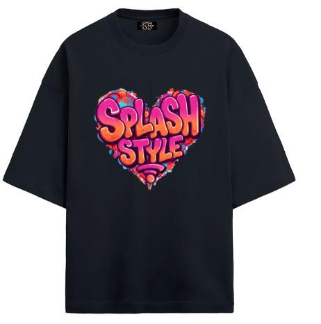 SplashStyle Heart Oversized Black Tshirt