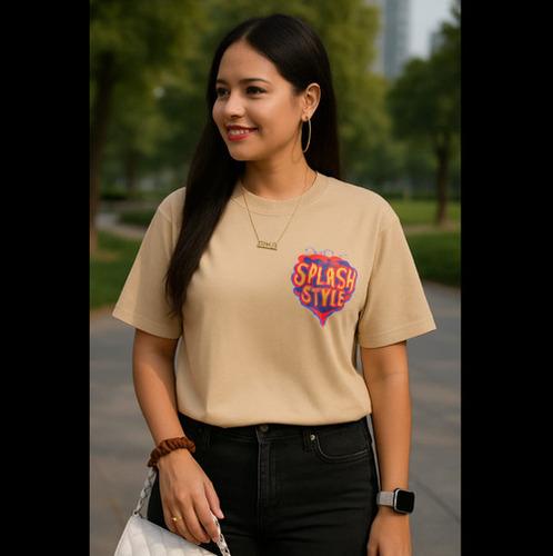 SplashStyle Heart F&B Oversized Beige Tshirt