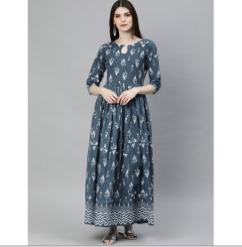 Ladies Grey Floor Length Cotton Kurti