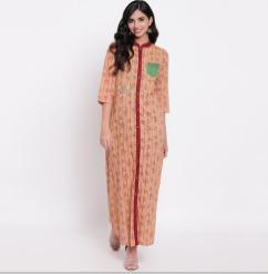 Ladies Peach Brown Straight Long Cotton Kurti