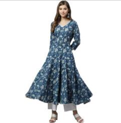Ladies Indigo Flaired Kurti With Belt