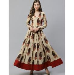 Ladies Cream Floor Length Cotton Anarkali Kurti