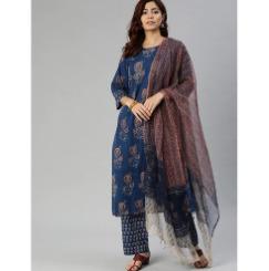 Ladies Royal Blue Kurti Set With Dupatta