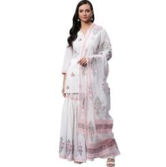 Ladies White Cotton Sharara Kurti With Dupatta