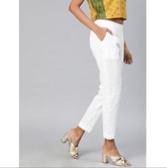 Ladies White Cotton Regular Pants