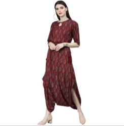 Ladies Maroon Rayon Jumpsuit Style Kurti
