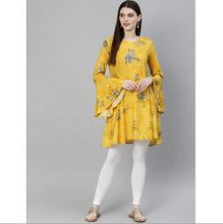 Ladies Yellow Rayon Short Kurti