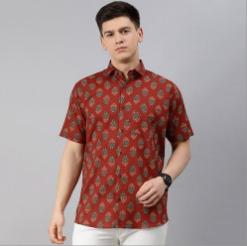Millennial Mens Red Cotton Short Sleeves Shirts