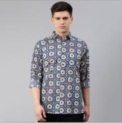 Millennial Blue Cotton Full Sleeves Shirt For Men