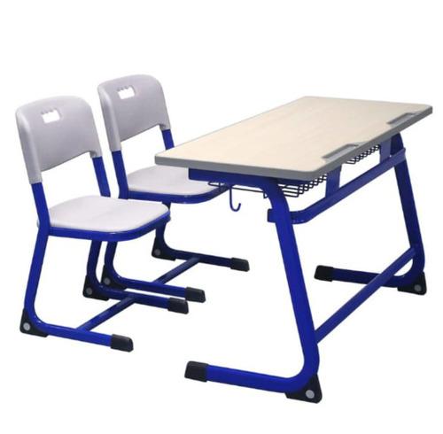 Blue & White Wooden School Benches With Desk