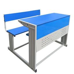 Blue & White Wooden School Benches With Desk