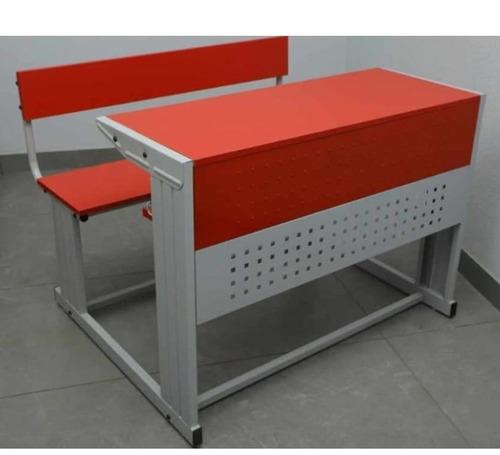 Red & White Wooden School Benches With Desk