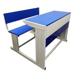 Blue & White Wooden School Benches With Desk