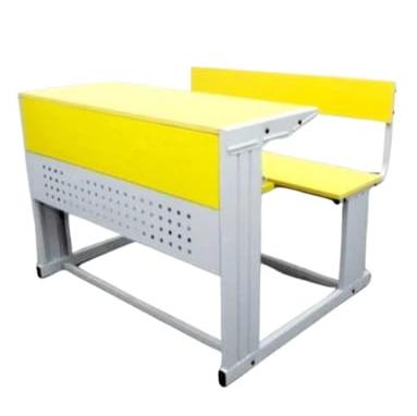 Yellow & White Wooden School Benches With Desk