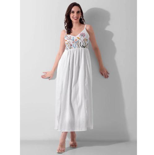 Petal Cascade Hand-Embroidered Cotton Ankle Dress