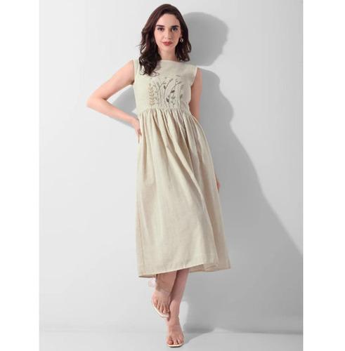 Meadow Whisper Hand-Embroidered Cotton Midi Dress