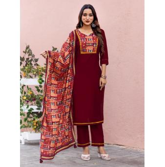 Women Modal Print Straight Kurta With Pant And Dupatta Suit Set-DAYLIGHT